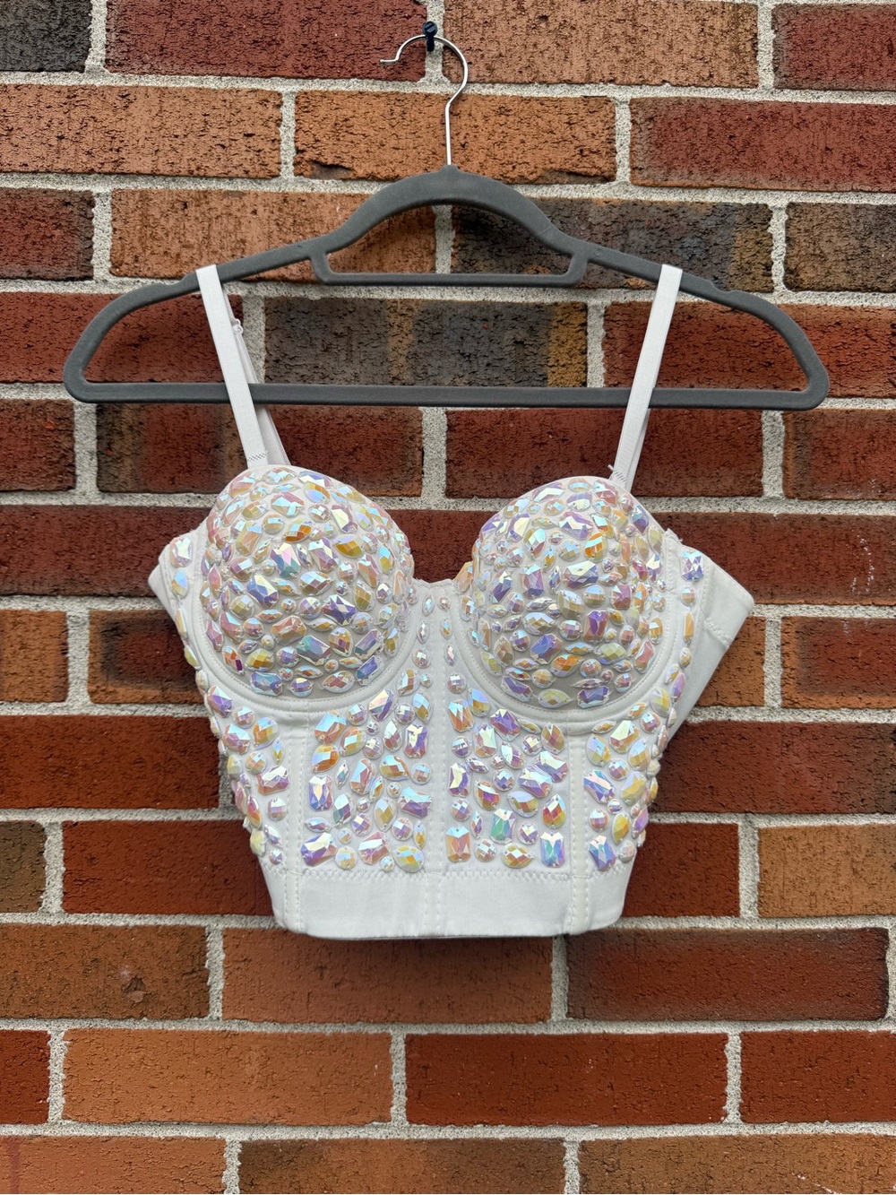 Forever 21 Rhinestone Bustier Crop Top White Silver Size Medium NWT